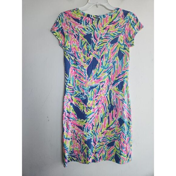 Lilly Pulitzer "Palmira" Pink Blue Palm Reader Pasley Cotton V-Neck Dress sz XS - Picture 9 of 11